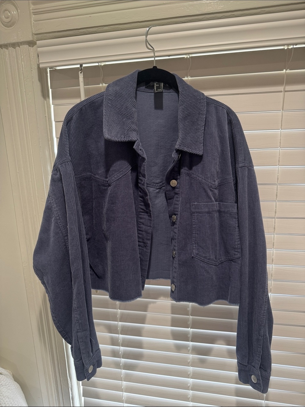 Cropped Corduroy Shacket in Slate Blue